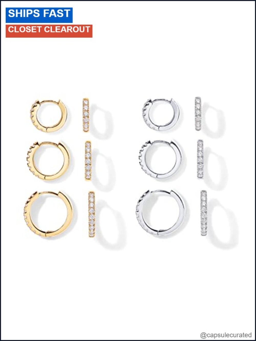 14K Gold Plated Huggie Earrings Set of 3 with CZ for Women
